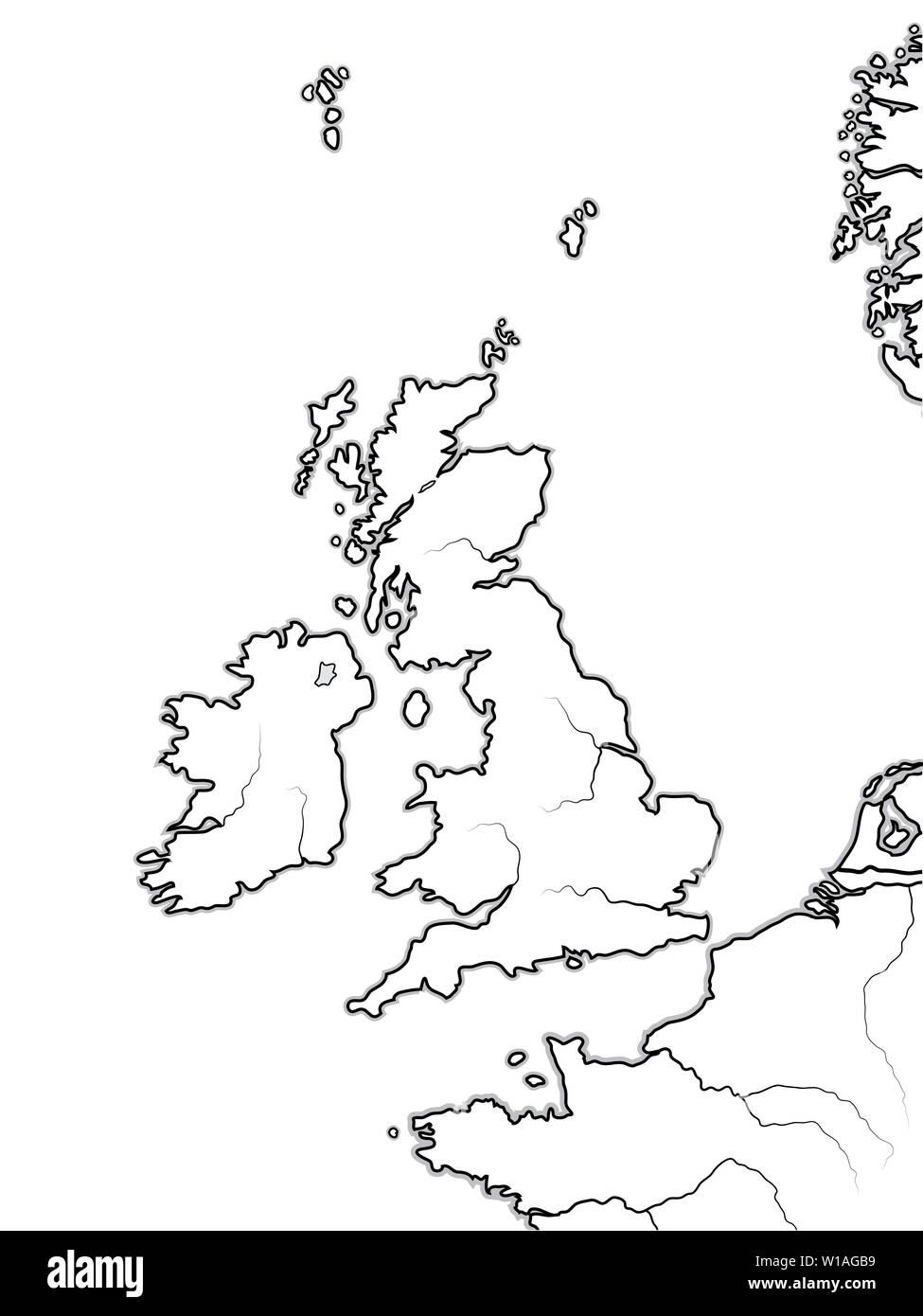 Mappa delle terre inglese: la Gran Bretagna (Regno Unito) - Inghilterra, Scozia, Galles e Irlanda. Isole britanniche, Mare del Nord, della Manica. Foto Stock