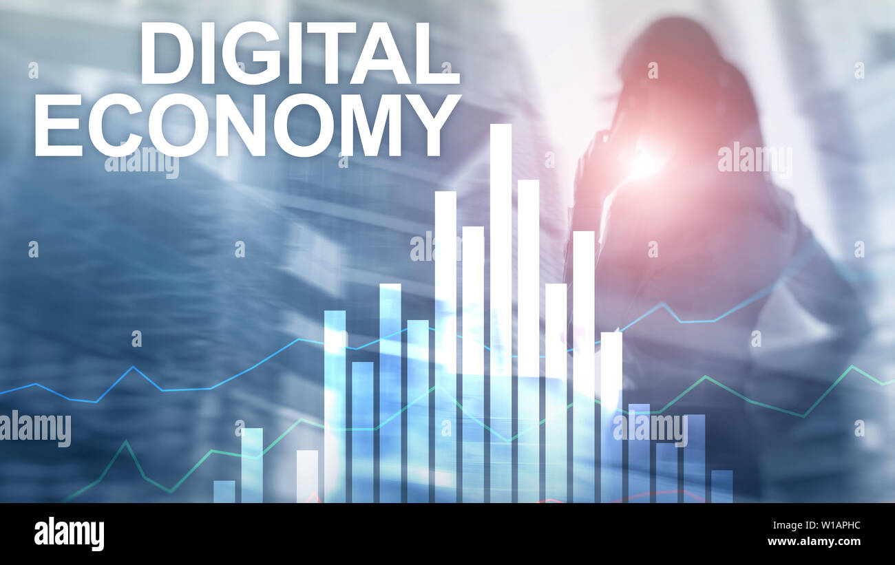Economia Digitale, tecnologia finanziaria concetto su sfondo sfocato Foto Stock