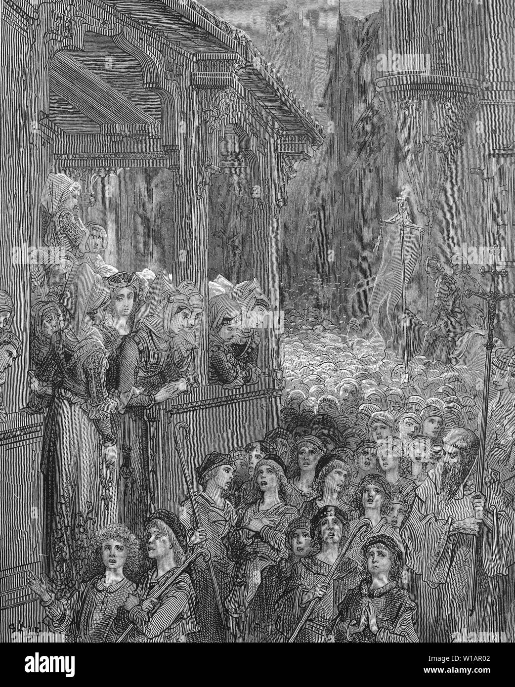 La crociata dei bambini, disastrosa crociata popolare da cristiani europei a riconquistare la Terra Santa dai musulmani, avvenuta nel 1212, 1880 Foto Stock