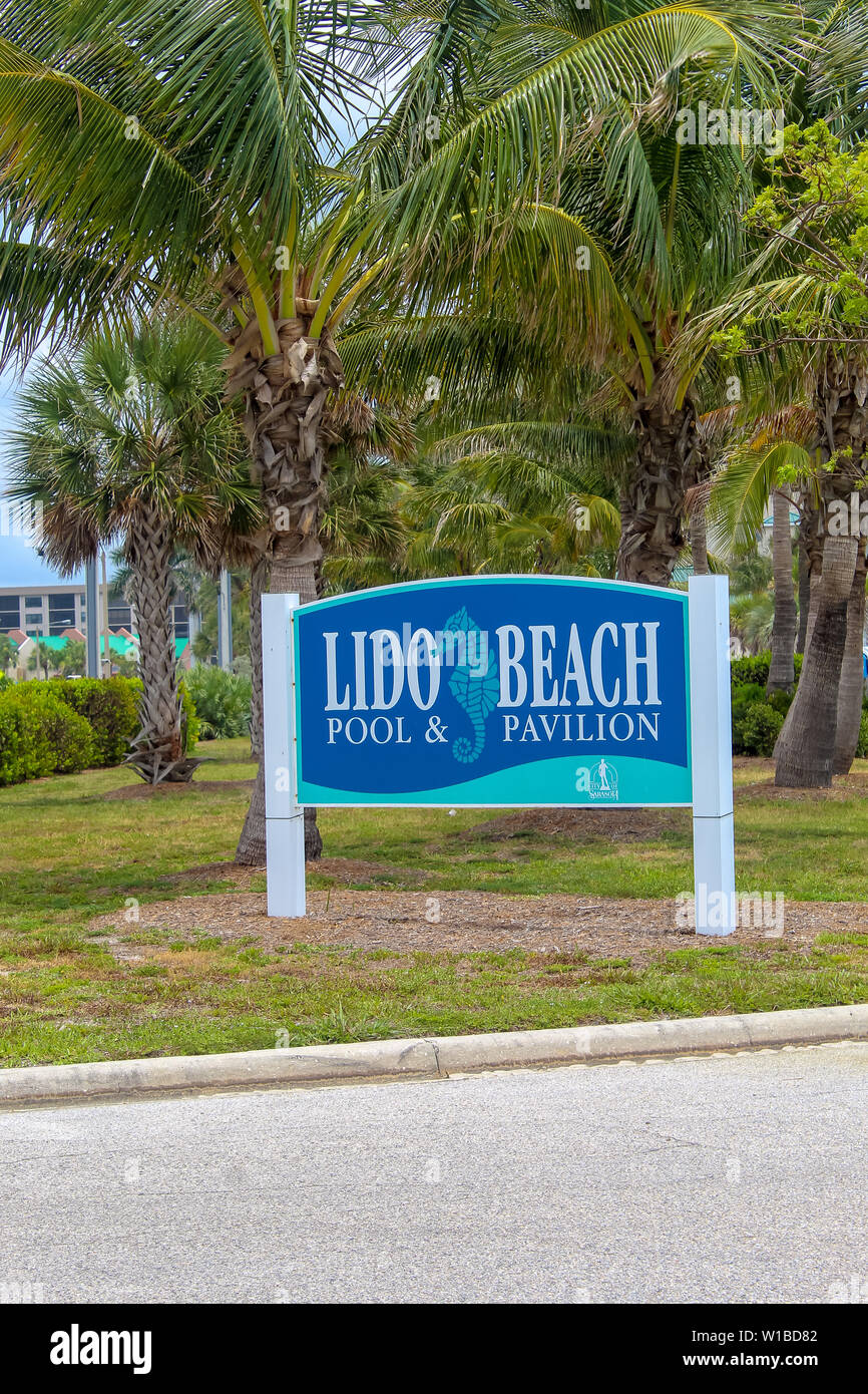 Spiaggia del Lido Sign in Sarasota Florida - 9 giugno 2019 Foto Stock