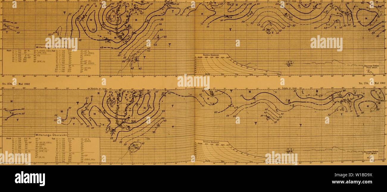 Immagine di archivio da pagina 370 di Deutsche Südpolar-Expedition, 1901-1903, im Auftrage. Deutsche SÃ¼dpolar-Spedizione, 1901-1903, im Auftrage des Reichsamtes des Innern . deutschesdpola1911deut Anno: 1911 Nr. 860. G. Mai 1902 Nr. Â ¢. Â". Hai 1902 mi- WV-tUieh-- HD- LÃ¤esn eir Hoch 1) . TU 170 W. 40 Ã. Tief H â rfffl IÂ"Â"W. J0â"Â" S -' - 'W 12Ã' Â"Â° 2) â ("â . 080) i) ras n w â n : m ... ,I â i . i:; fBW.N) 6] â '' 3Â" 7- - J.. : 0' 66' 7l ;. 7'i-j 1.'. u, | , n S) . Â¢â¢â'.' .15' 30 l' TU 16S Â" 0 HO' 12) o 7tf&GT; 17-': Foto Stock