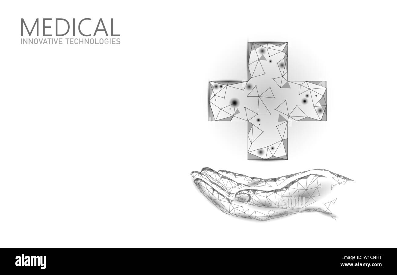 Croce medico medico simbolo on-line concept. Consultazione medica app. Web diagnosi sanitario moderno geometrico della rete ospedaliera banner. Chiamare Illustrazione Vettoriale