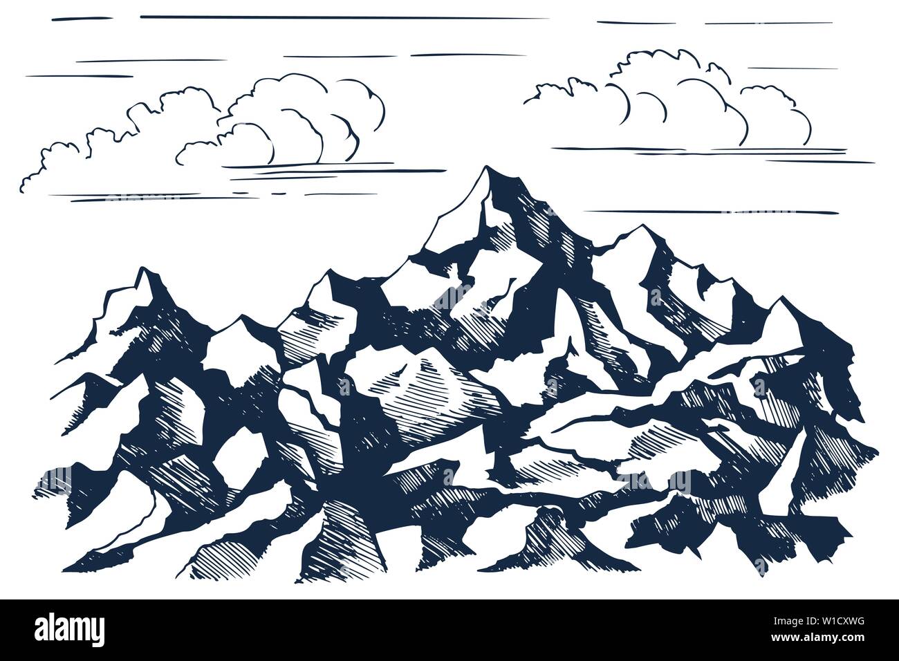 Rocce di disegno vettoriale. Le cime dei monti all'orizzonte. Illustrazione Vettoriale