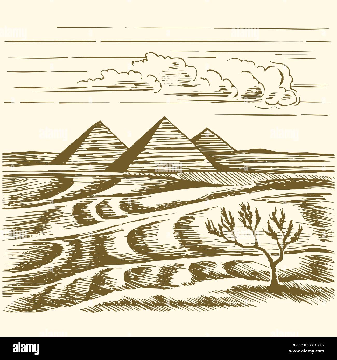Piramidi egiziane nel deserto Illustrazione Vettoriale