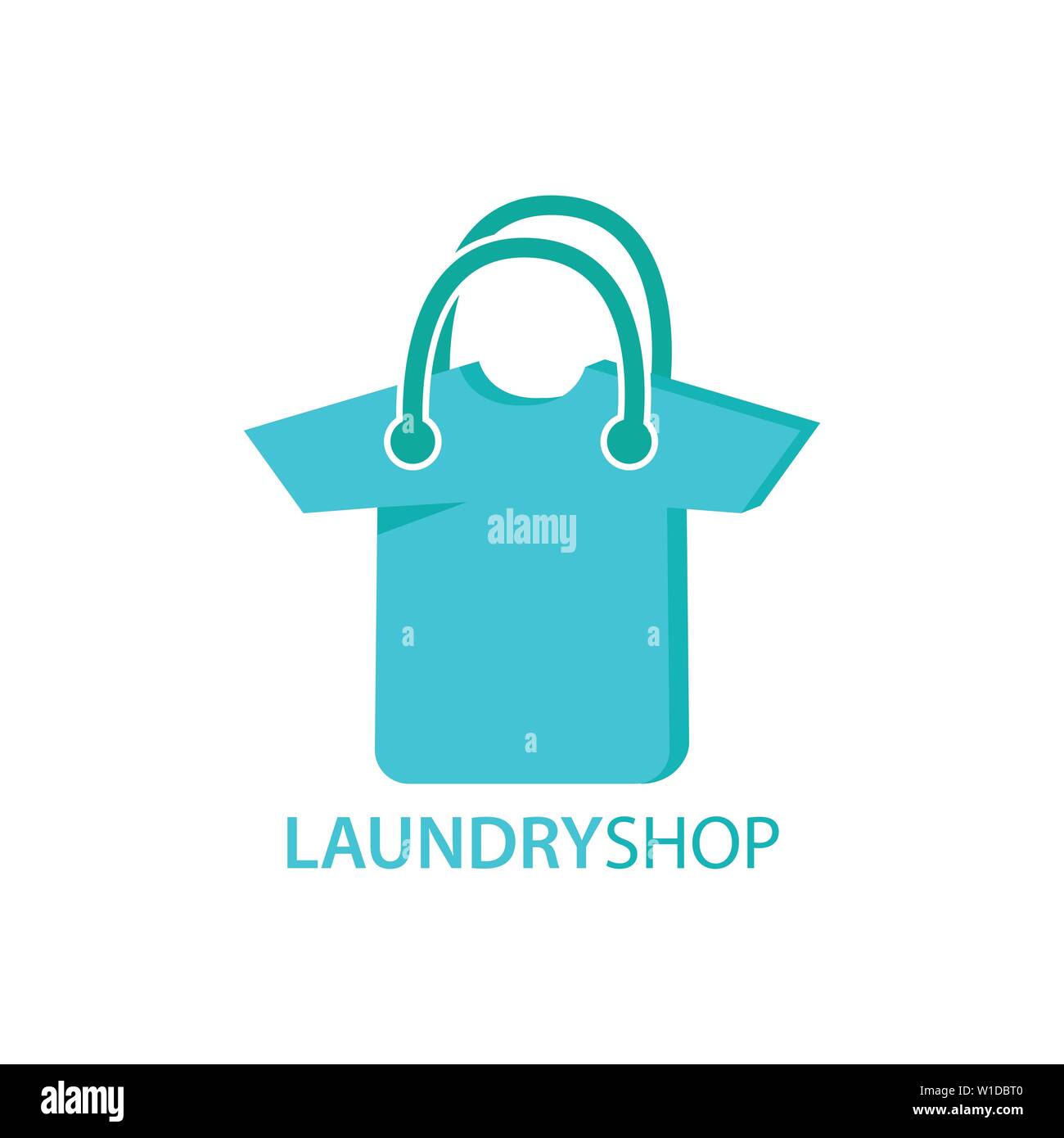 Servizio lavanderia e sacchetto di combinazione di logo. T shirt e negozio di simbolo o icona. Rondella di univoco e logotipo di vendita del modello di progettazione Illustrazione Vettoriale