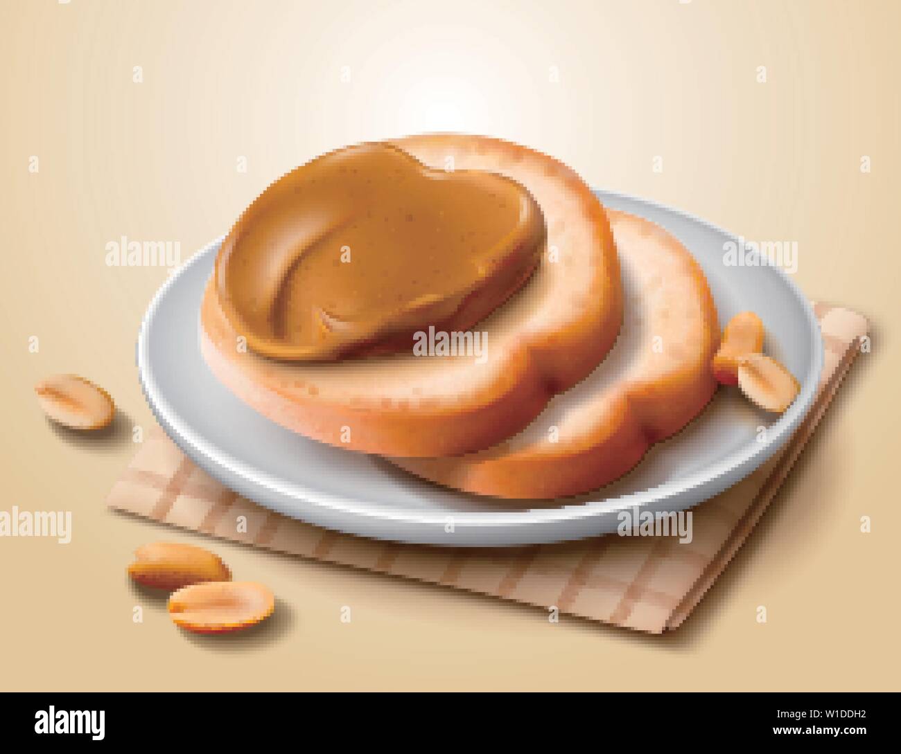 Burro di arachidi spalmata sul pane tostato con igienico 3d illustrazione Illustrazione Vettoriale