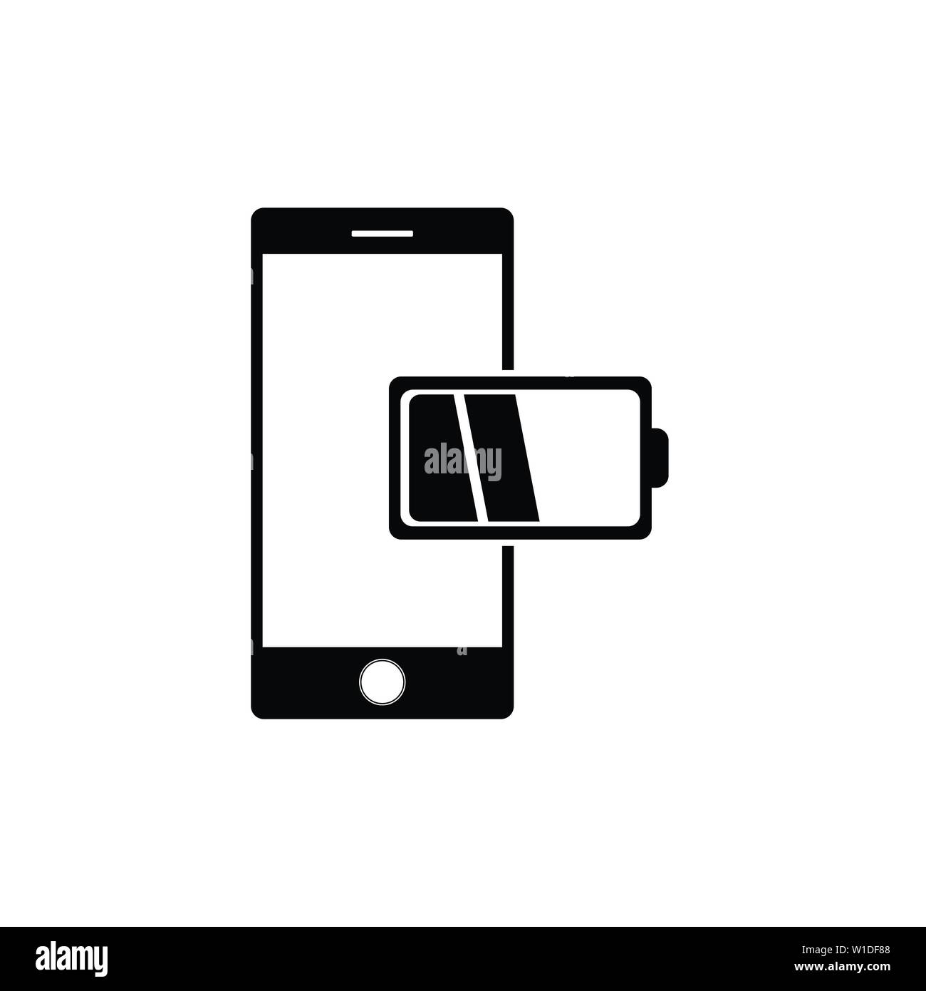 Telefono cellulare di bassa carica della batteria. Telefono cellulare icona vettore in moderno stile piatto per il web, grafica e progettazione per dispositivi mobili Illustrazione Vettoriale