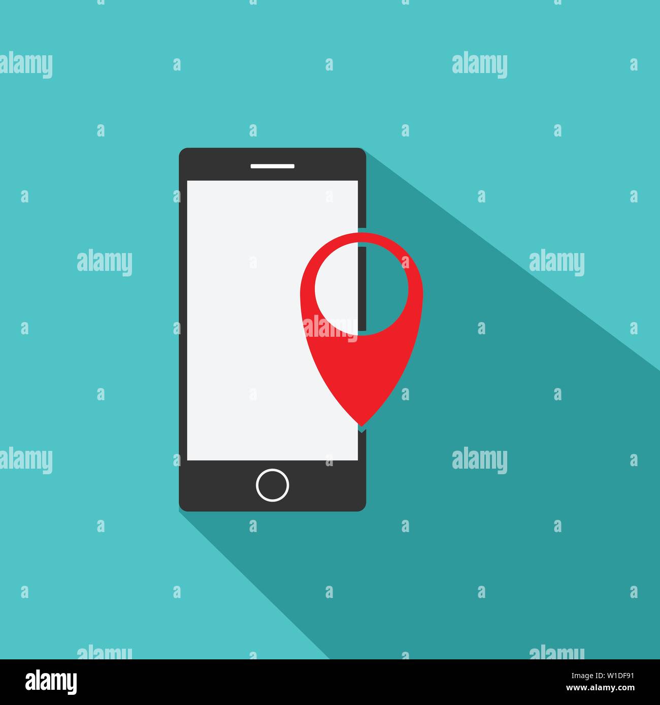 Puntatore gps telefono cellulare icona vettore in moderno stile piatto per il web, grafica e progettazione per dispositivi mobili Illustrazione Vettoriale