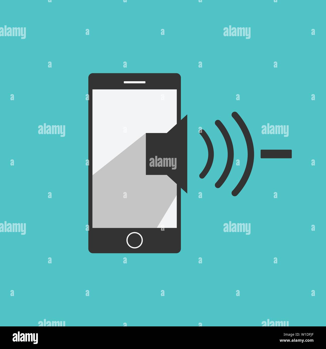 Per abbassare il volume del telefono mobile icona vettore in moderno stile piatto per il web, grafica e progettazione per dispositivi mobili Illustrazione Vettoriale