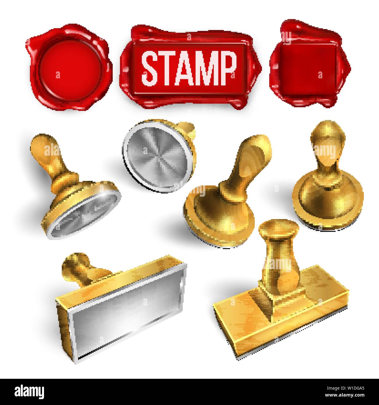 Raccolta di sigillo di cera e timbro Cliche vettore Set Illustrazione Vettoriale