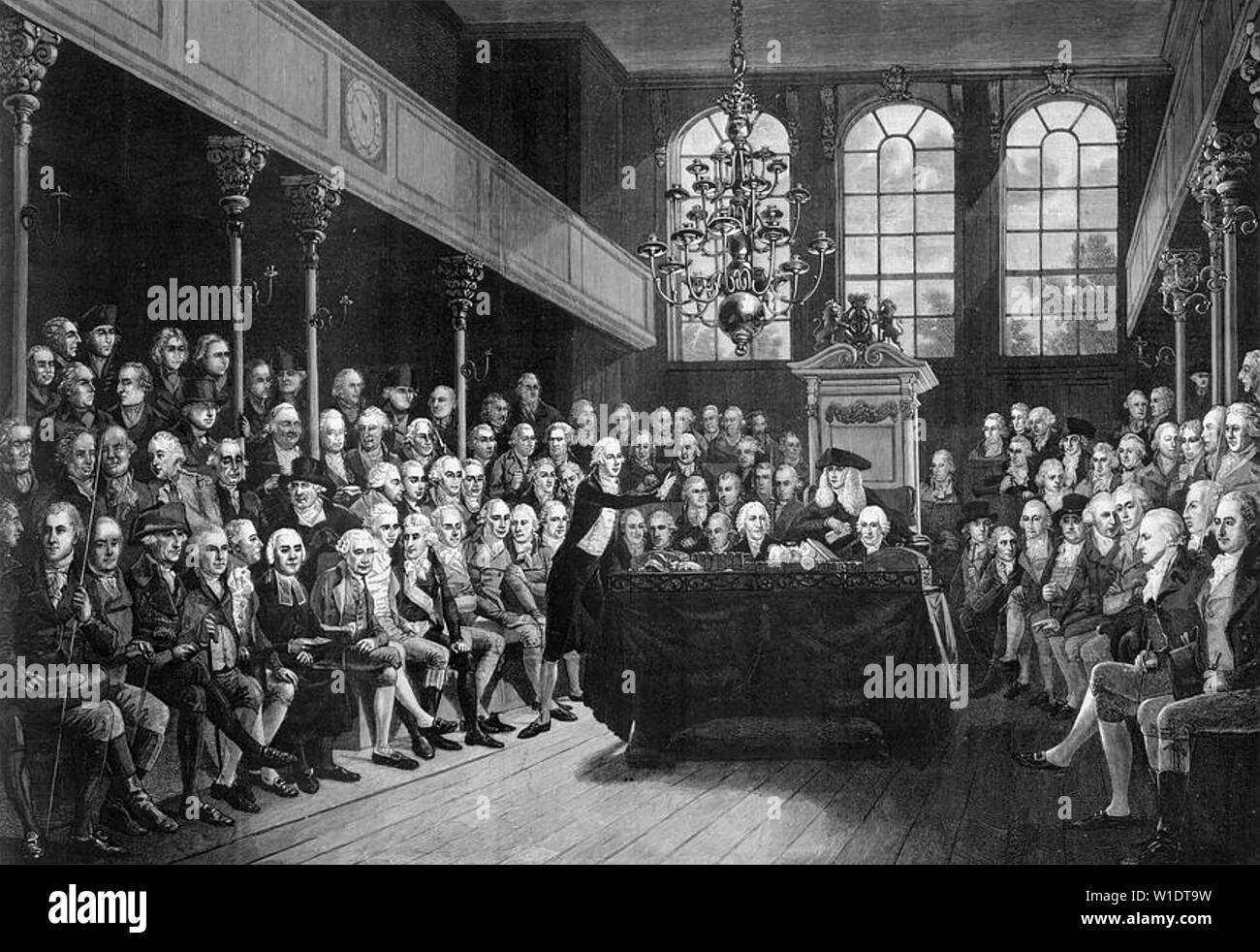 WILLIAM PITT il Giovane (1759-1806) affrontare la casa di Commoins come Primo Ministro nel 1798 Foto Stock