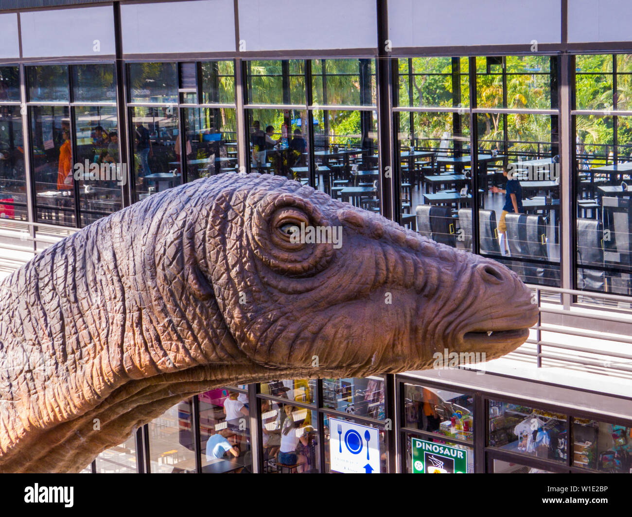 PATTAYA, Tailandia - 2 gennaio 2019: Apatosaurus davanti al ristorante di dinosauri in Nong Nooch Tropicale Giardino Botanico. Foto Stock