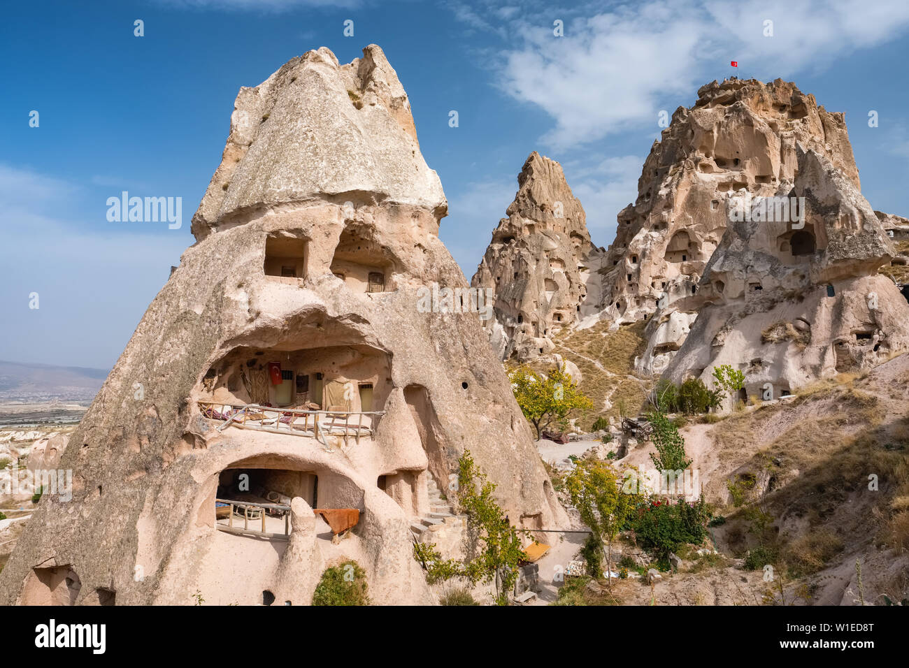 Il Castello di Uchisar in Cappadocia, Turchia Foto Stock