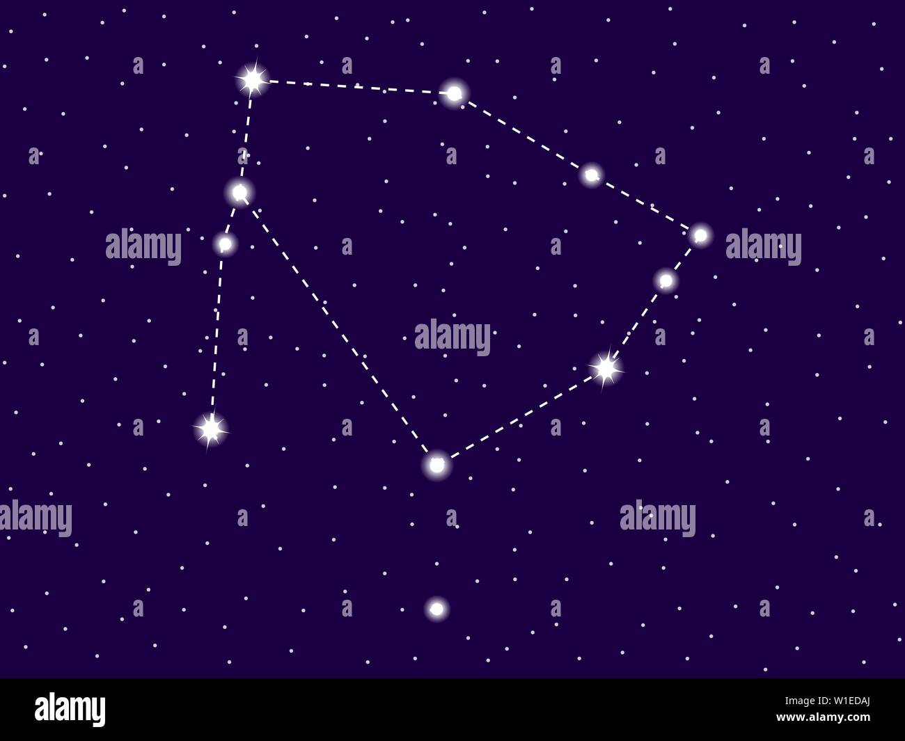 Costellazione di Ofiuco. Cielo stellato. Cluster di stelle e galassie. Spazio profondo. Illustrazione Vettoriale Illustrazione Vettoriale