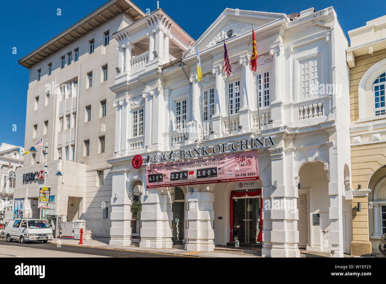 La Banca di Cina heritage building, George Town, Isola di Penang, Malaysia, Asia sud-orientale, Asia Foto Stock