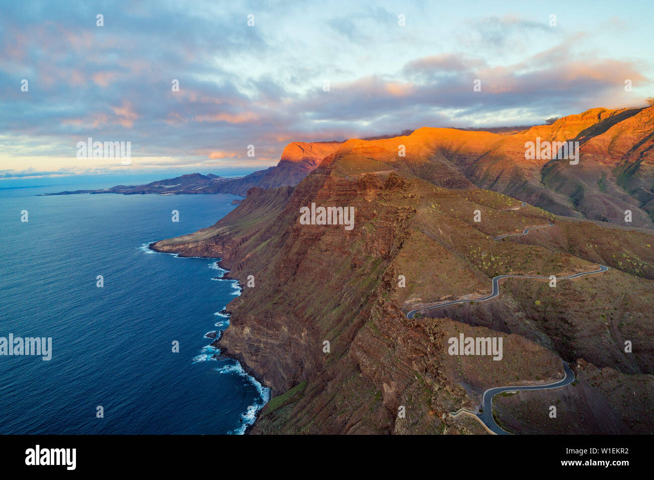 West coast panorama al tramonto, Gran Canaria Isole Canarie Spagna, Atlantico, Europa Foto Stock