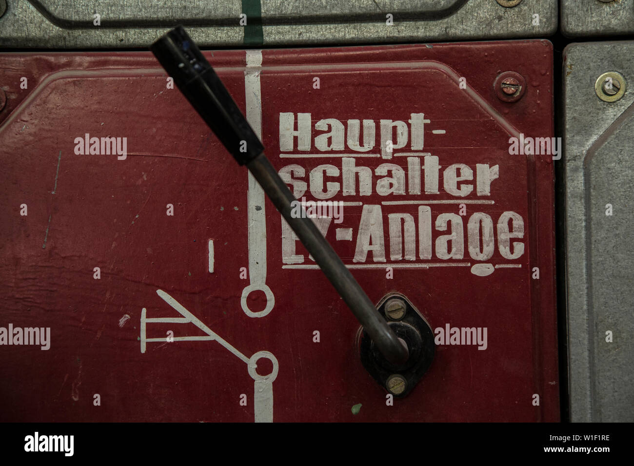 Vintage interruttore principale leva in fabbrica Foto Stock