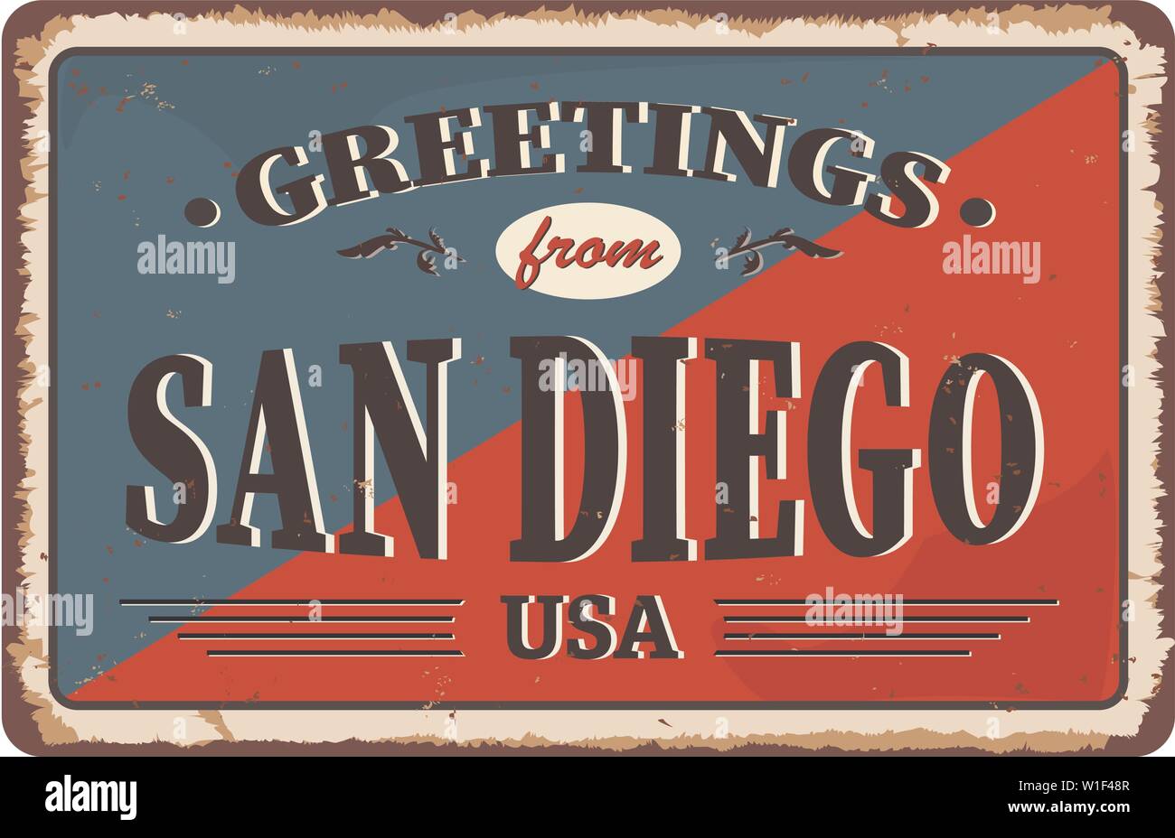 San Diego città poster vintage vettore. Vintage segno di stagno con città negli Stati Uniti. Illustrazione Vettoriale