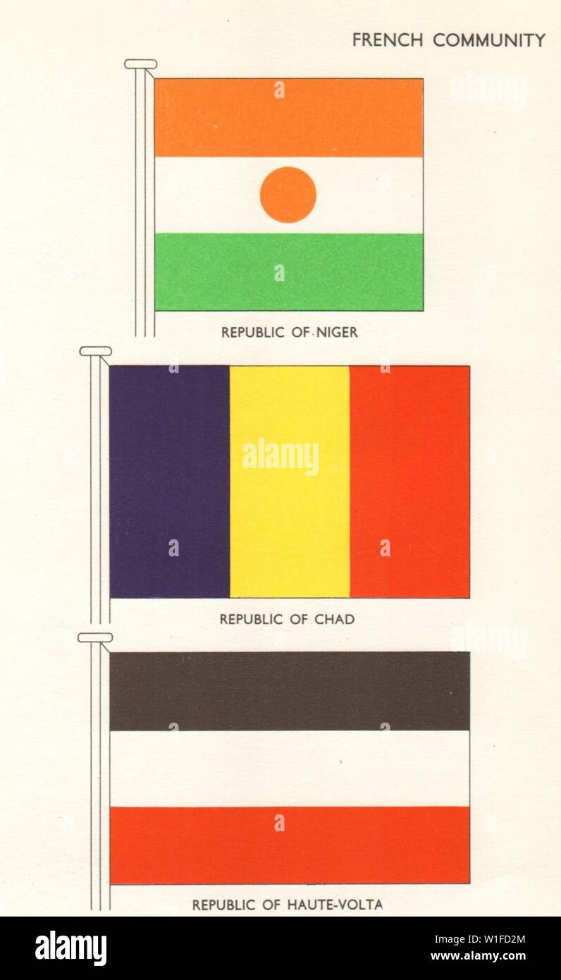 AFRICA OCCIDENTALE bandiere. Repubbliche di Niger Ciad & Haute-Volta. Il Burkina Faso 1964 Foto Stock