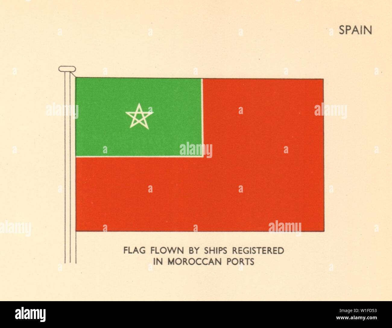 Spagna bandiere. Bandiera delle navi immatricolate nei porti marocchini 1955 antica stampa Foto Stock