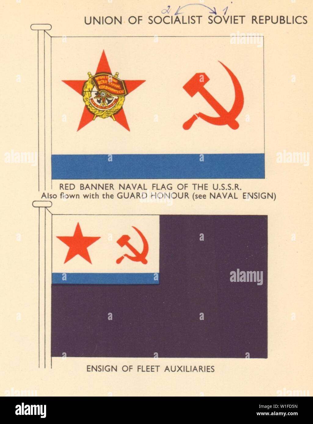 Urss bandiere Unione delle Repubbliche socialiste sovietiche Banner navale flotta 1955 ausiliario Foto Stock