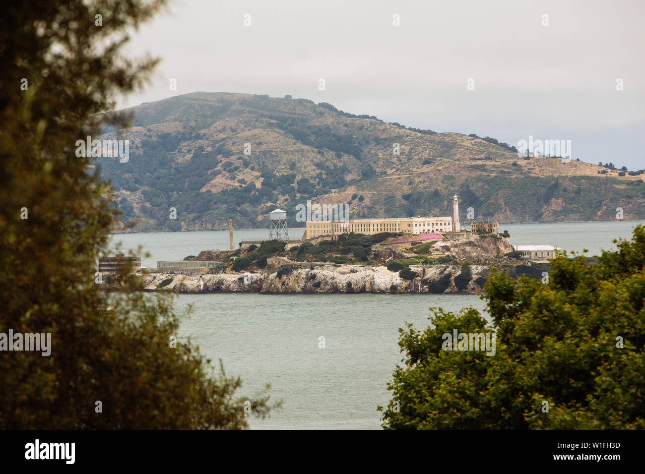 Alcatraz Island Prision con teleobiettivo dalla cima di San Francisco, California, USA Foto Stock