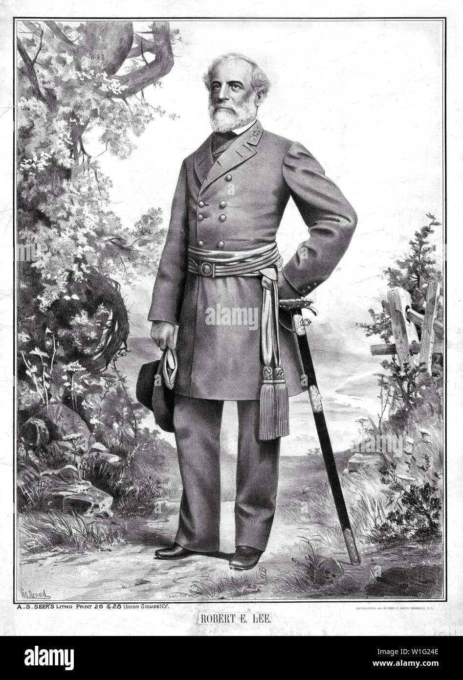 Il generale Robert E. Lee, ritratto a figura intera in uniforme militare, Artwork da Vic Arnold, litografia da A.S. Del veggente litografia, 1882 Foto Stock