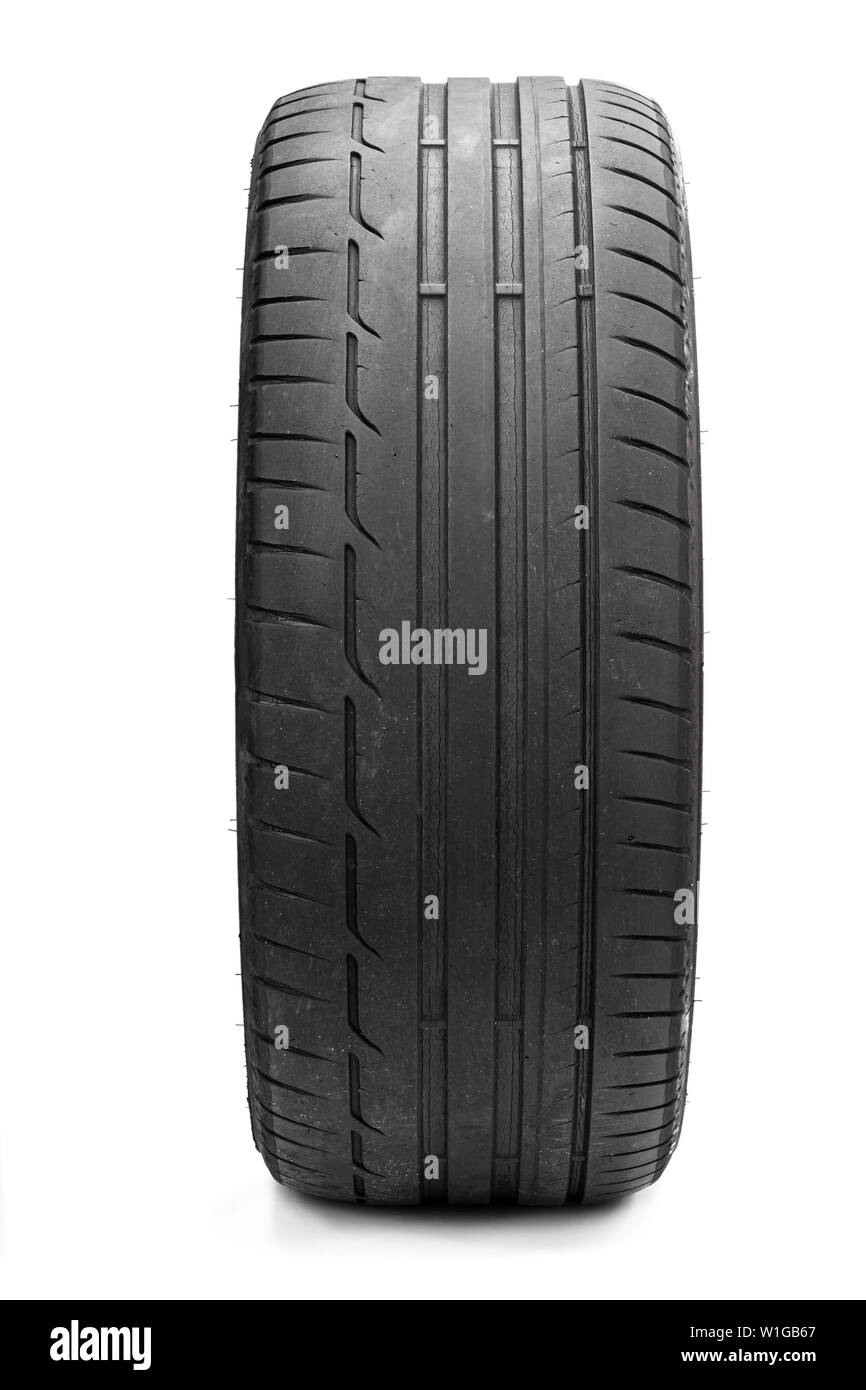 Immagine del pneumatico usato isolato su bianco Foto Stock
