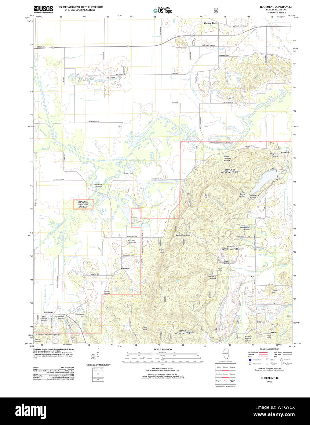 USGS TOPO Map Illinois il Rudement 20120820 TM il restauro Foto Stock