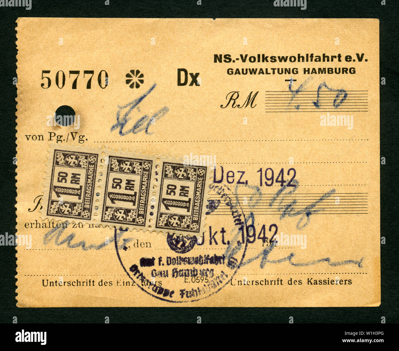 Europa, Deutschland, Amburgo, Zeit des Nationalsozialismus, Beitragsmarken der NS-Volkswohlfahrt e. V. , Gauverwaltung Amburgo, 1942 , Motiv darf nur Foto Stock