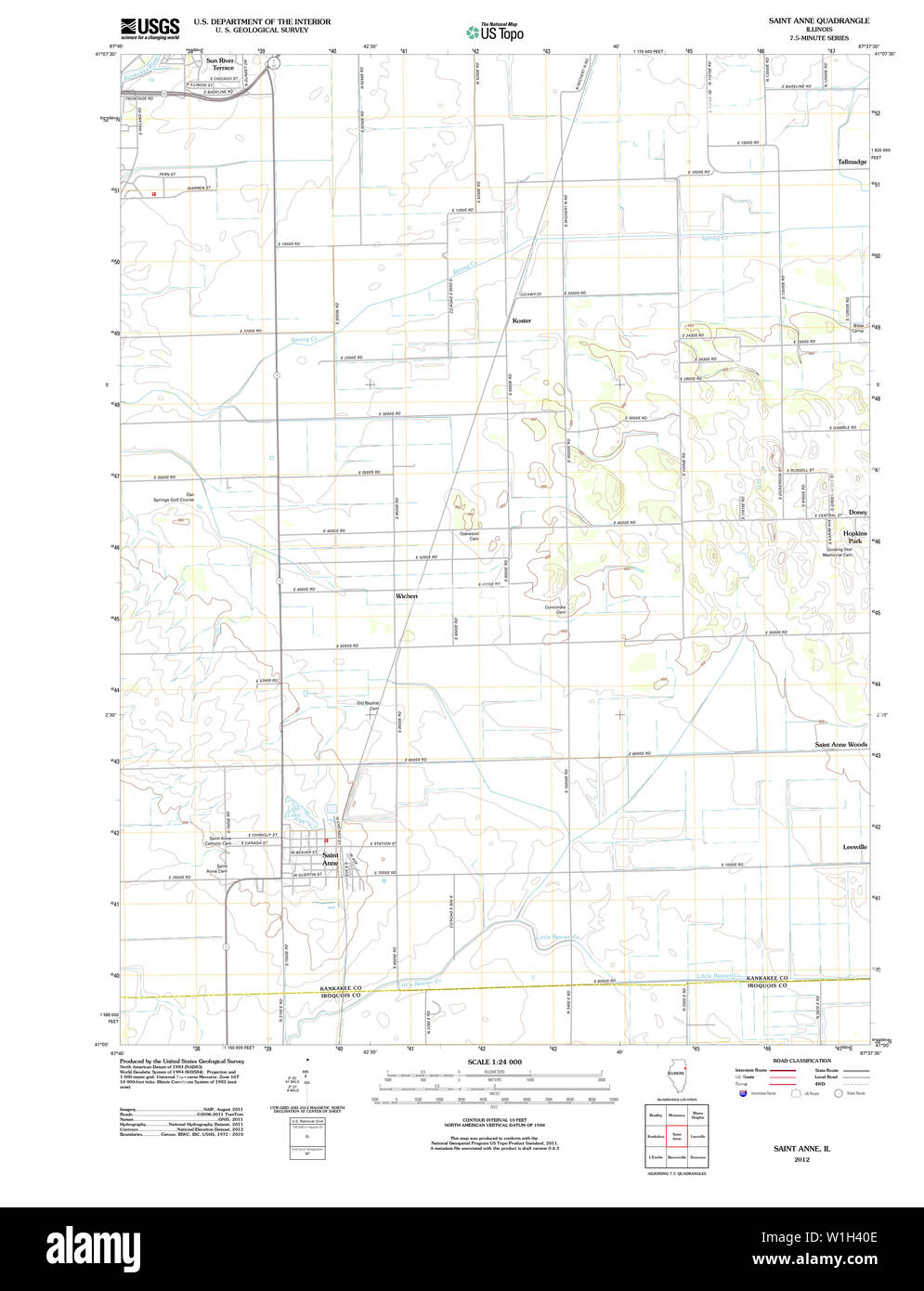 USGS TOPO Map Illinois il Saint Anne 20120827 TM il restauro Foto Stock