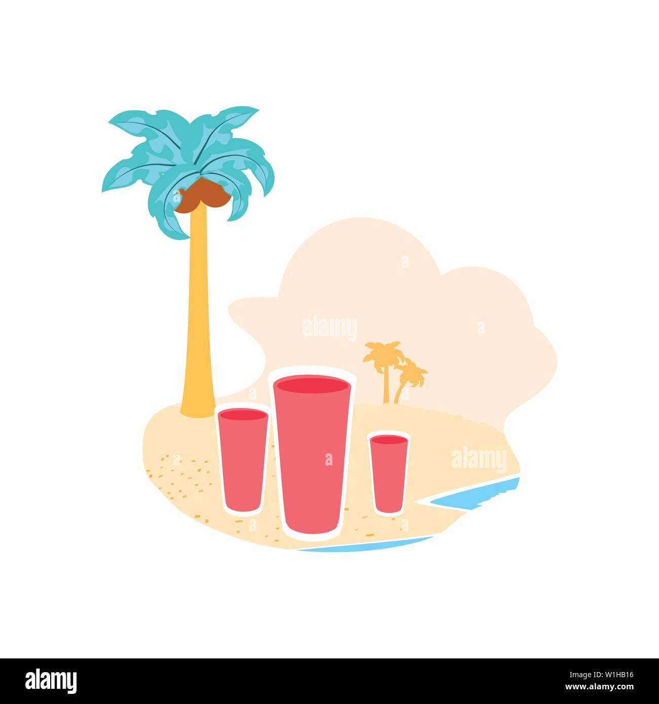 Spiaggia tropicale con palme di succhi di frutta in spiaggia illustrazione vettoriale design Illustrazione Vettoriale