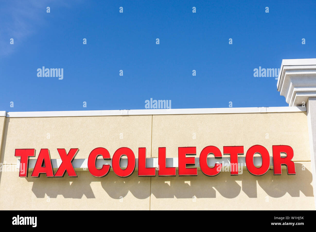 Lake Wales Florida, Strip Mall, negozio di fronte, Tax Collector, cartello, logo, agenzia governativa, ufficio, valuta, denaro, visitatori viaggio turistico tour touri Foto Stock