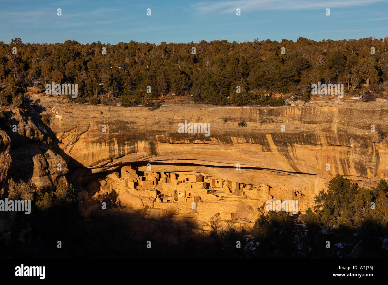 Nel tardo pomeriggio la luce in inverno, Cliff Palace, Mesa Verde National Park, COLORADO Foto Stock