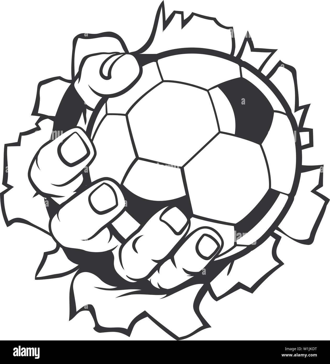 Soccer Football palla a mano sullo sfondo di strappo Illustrazione Vettoriale