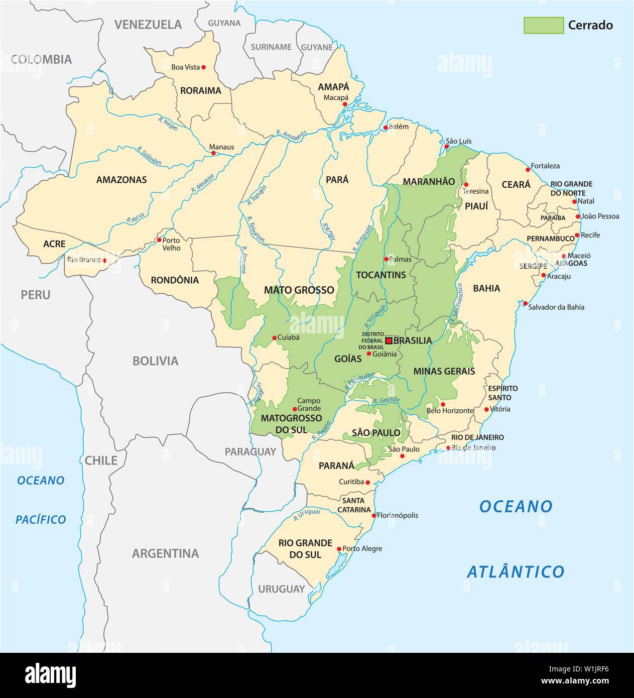 Mappa della savana paesaggio del Cerrado in Brasile Illustrazione Vettoriale