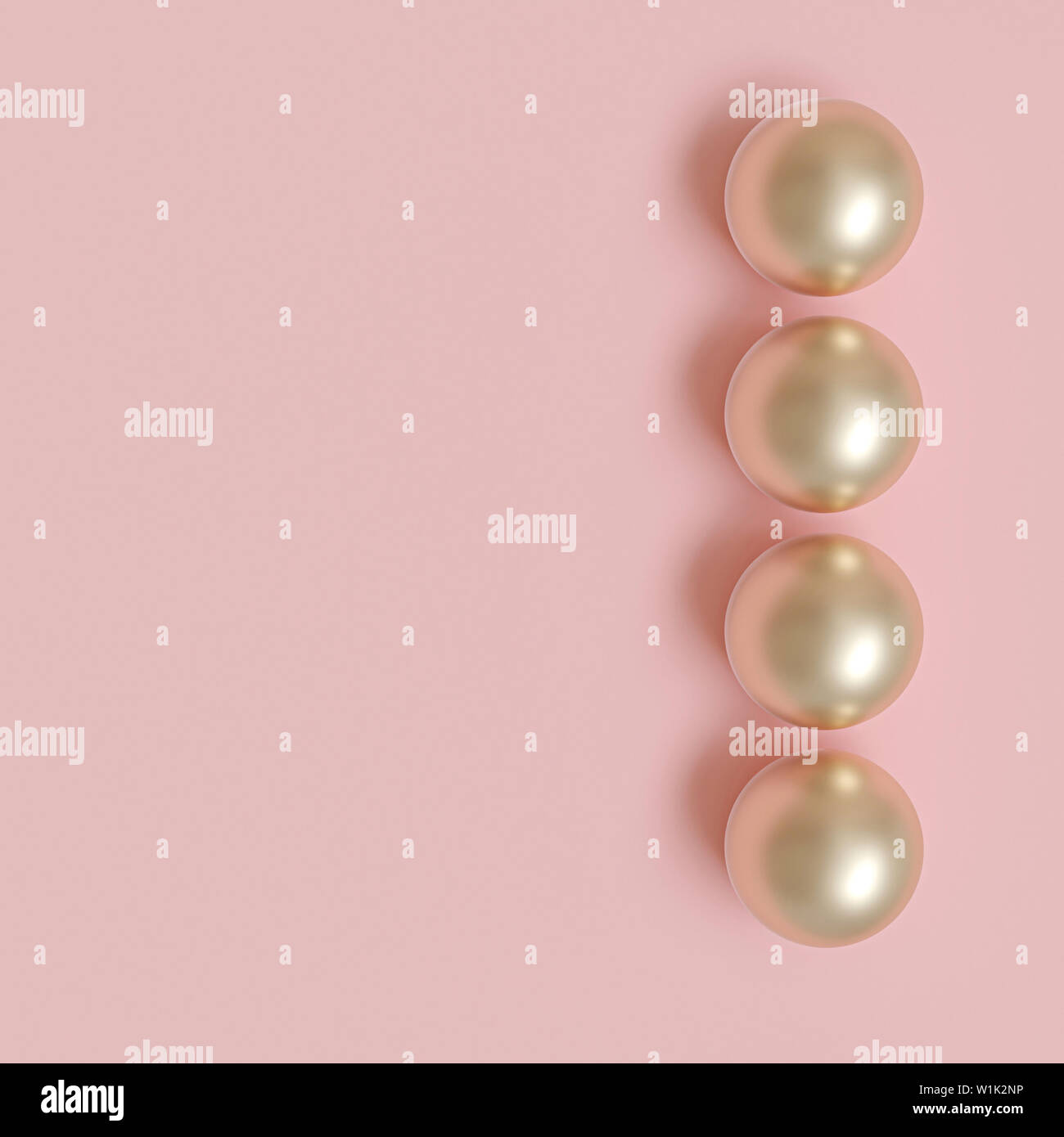 3D render image da una serie di sfere di oro su sfondo rosa. immagine minima nella piana di stile dei laici Foto Stock