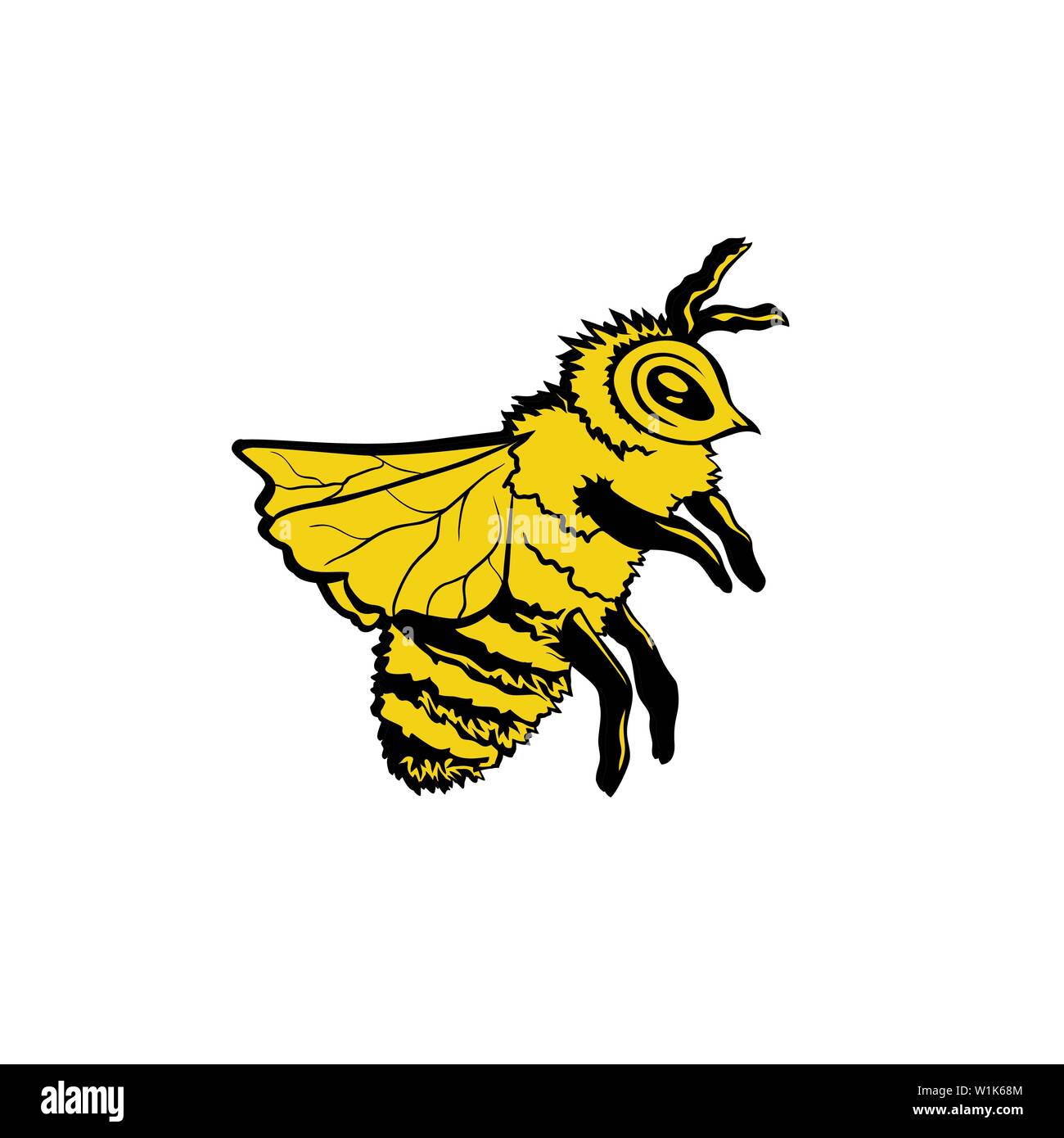 Il miele delle api disegnati a mano illustrazione vettoriale. Inchiostro zoomorfi schizzo della penna. Giallo schizzo di insetti. Doodle honeybee clipart. Stilizzata disegno a mano libera. Colore isolato elemento di design. Bumblebee logo contorno Illustrazione Vettoriale