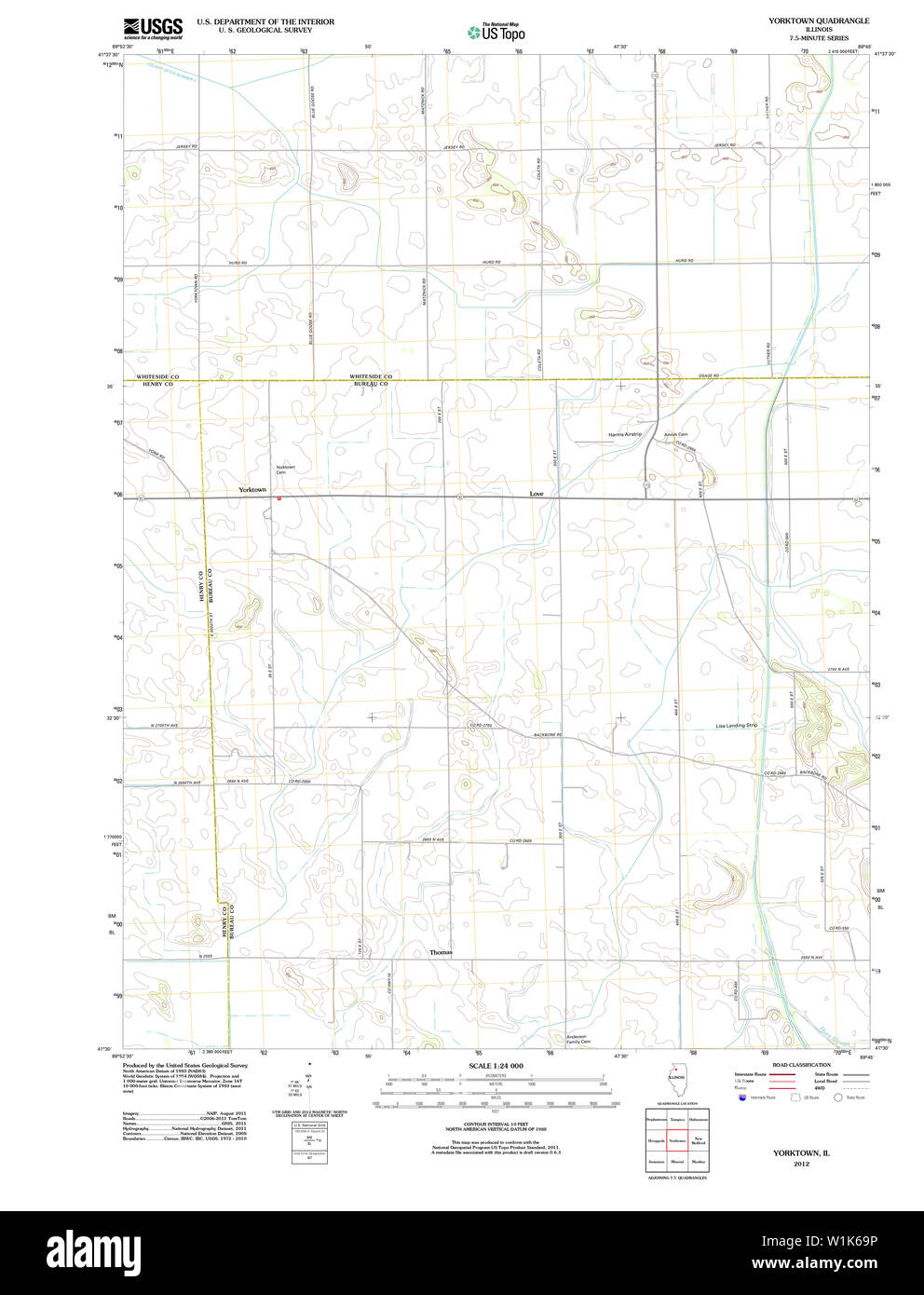 USGS TOPO Map Illinois Il Yorktown 20120807 TM il restauro Foto Stock