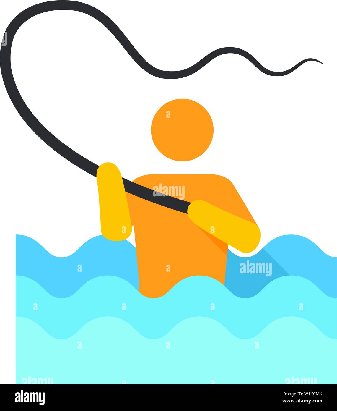 Icona di pesca a schermo piatto a colori e stile. Sport Tempo libero acqua mare lago ricer fly Illustrazione Vettoriale