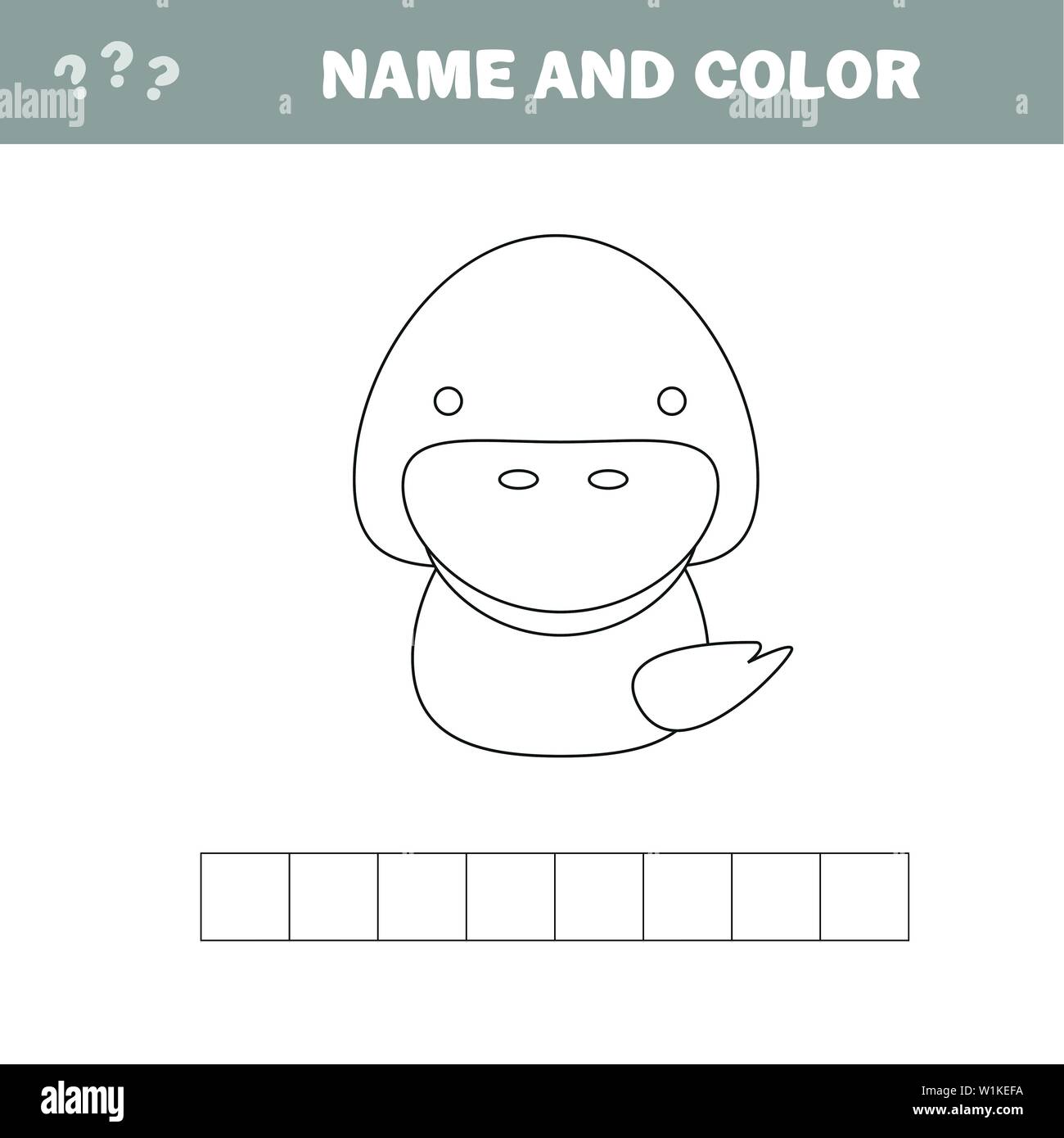 Il nome ed il colore - Foglio di lavoro per i bambini. Gioco educativo per bambini in età prescolare. Cruciverba - anatra. Illustrazione Vettoriale