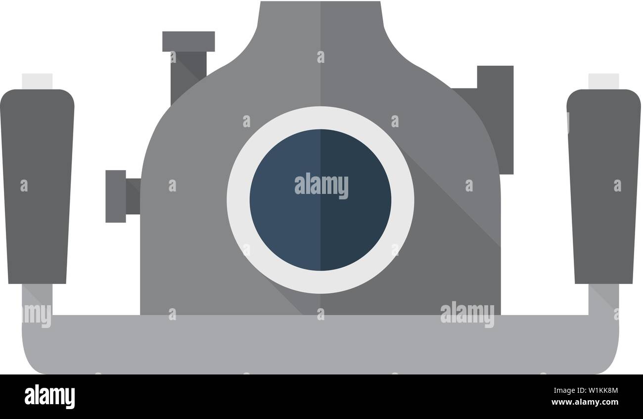 Fotocamera Subacquea icona nella piana di stile di colore. Fotografia di acqua di mare diving documentario animale Illustrazione Vettoriale