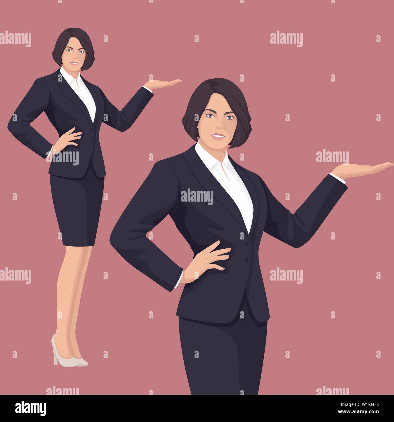 I popoli. Serio e sicuro Business donna. Mano di puntamento. Bella. Persona adulta. Vettore. Illustrazione Vettoriale