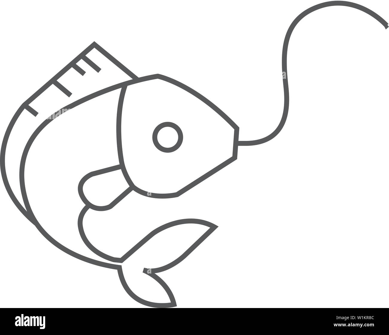 Pesce agganciato icona nel contorno sottile stile. Pesca sportiva acqua mare Catture fiume Illustrazione Vettoriale