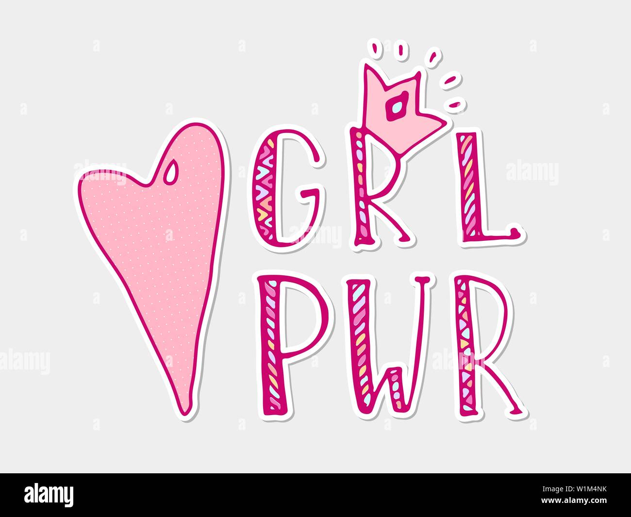 Girl power preventivo. Grl pwr disegnati a mano scritte. Womens destra. Femmina, femminismo simboli. Illustrazione Vettoriale. Può essere utilizzato come stampa di poster, t-shirt, cartolina. Illustrazione Vettoriale