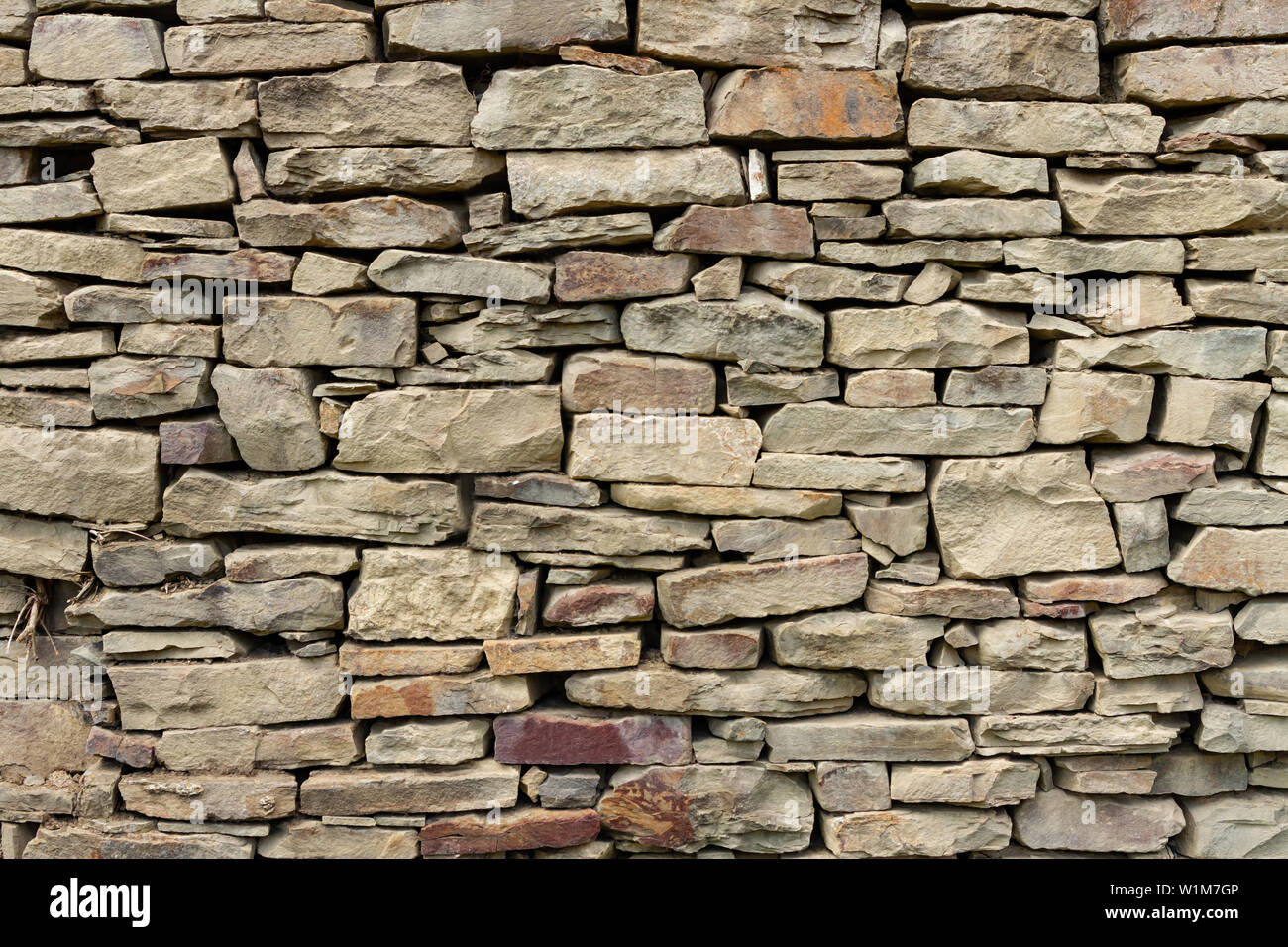 Frammento di una parete da un naturale di pietra di montagna con un piccolo impregnazione di rami secchi nel giorno d'estate. Caucaso del Nord. Architettura Montanari Foto Stock