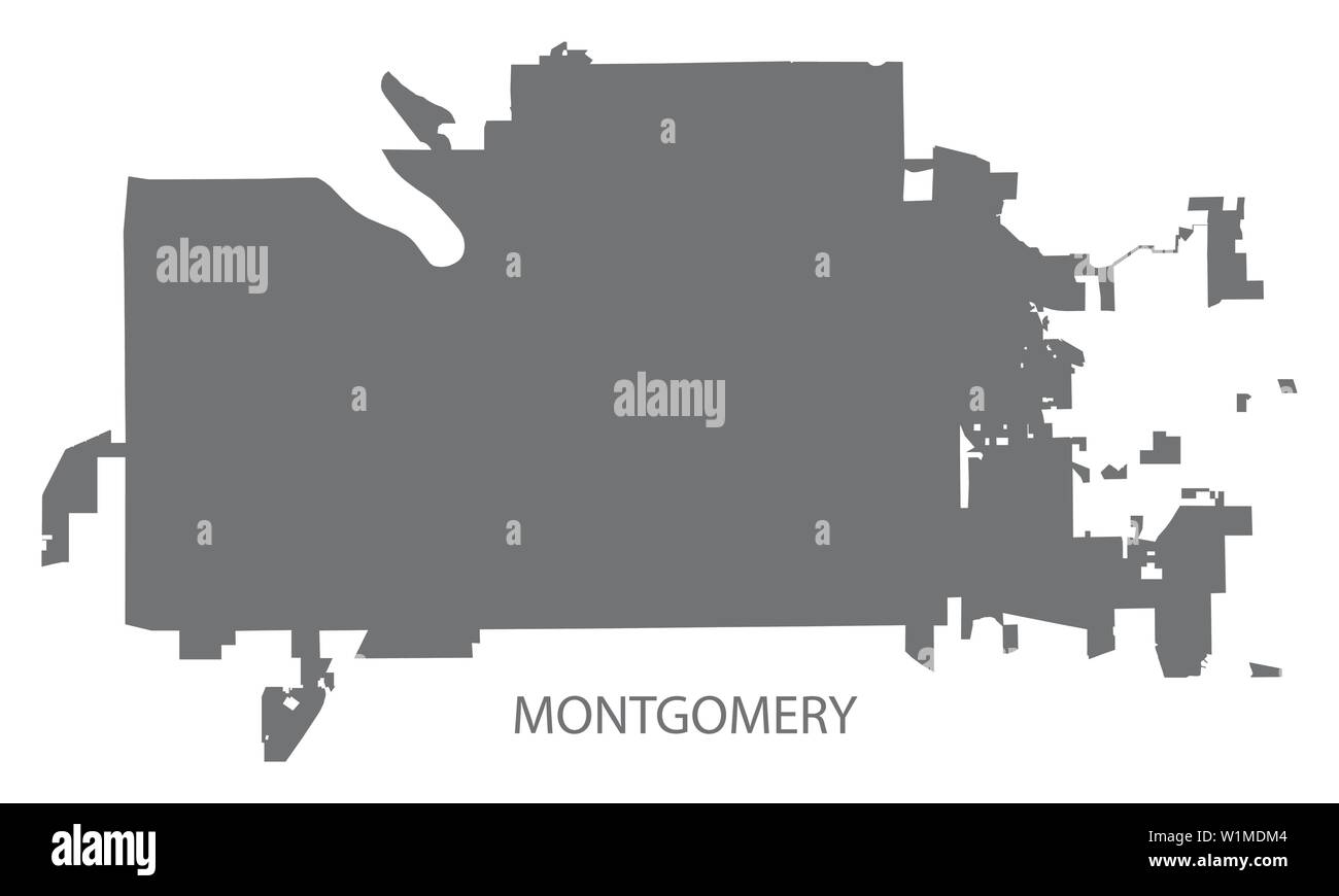 Montgomery in Alabama mappa della città grigio illustrazione forma silhouette Illustrazione Vettoriale