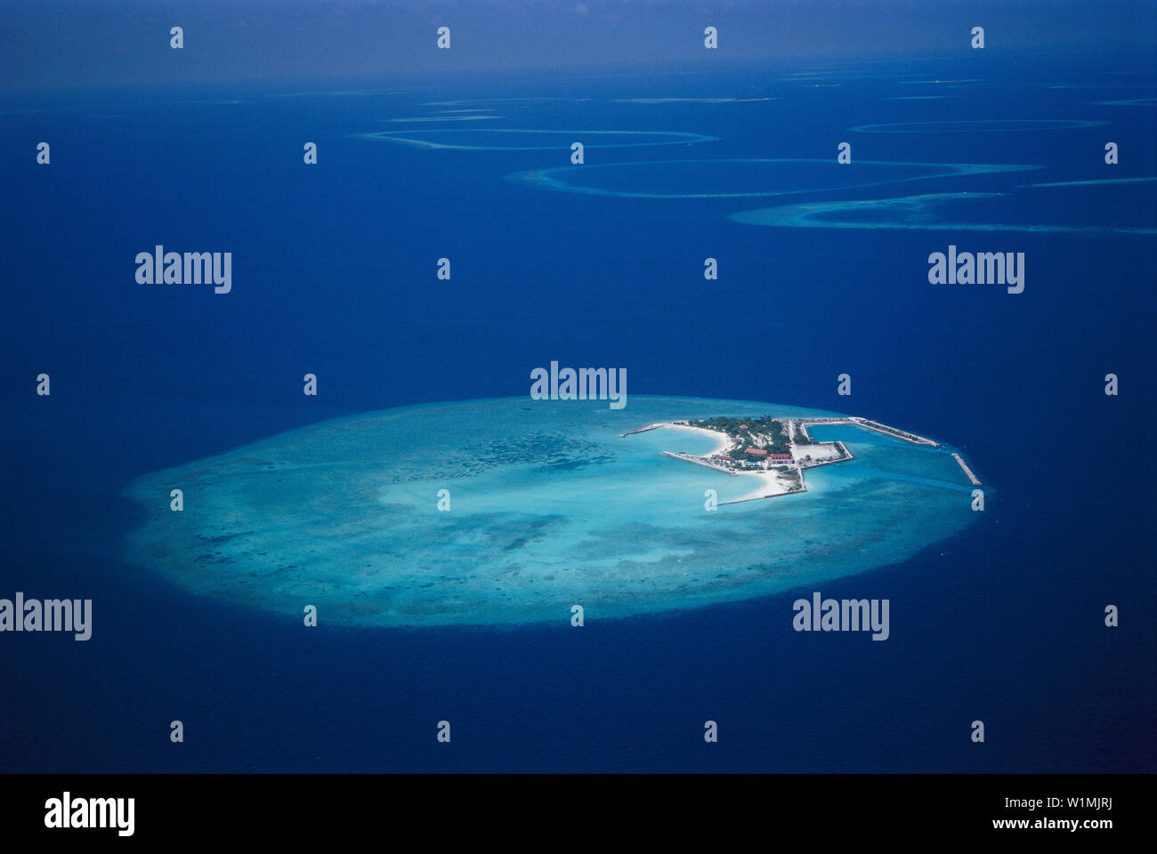 Vista aerea, Isola, Maledive isole Foto Stock