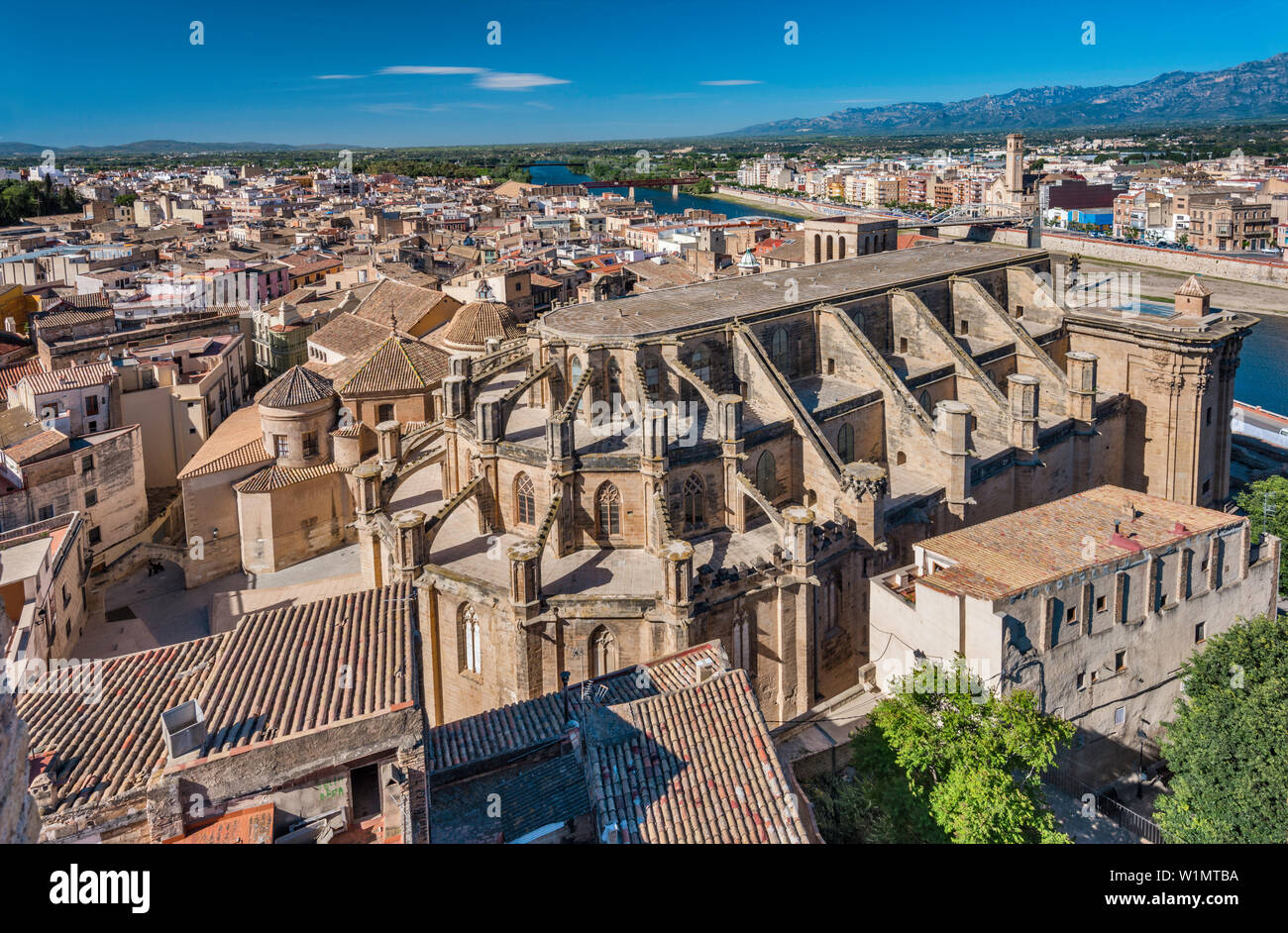 Catedral de Santa María, del secolo XIV, vista da Castell de la Suda a Tortosa, Catalogna, Spagna Foto Stock