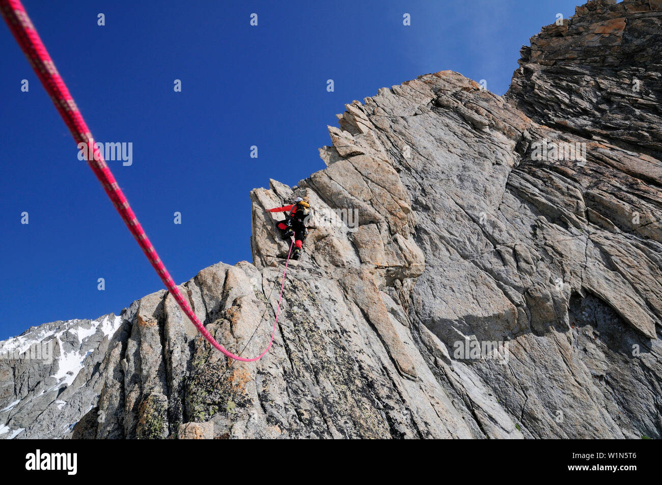 Arrampicata alpinista Breithorn, Alpi Bernesi, Svizzera Foto Stock